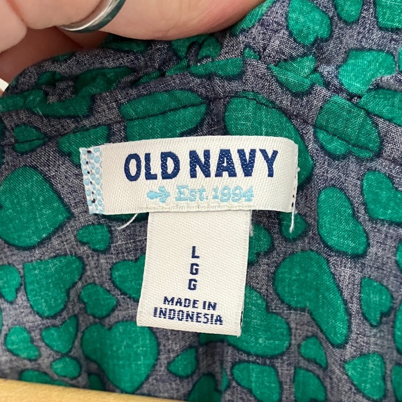 Old Navy green and Navy Heart Patterned Dress size L elastic waist fabric belt - Picture 12 of 15